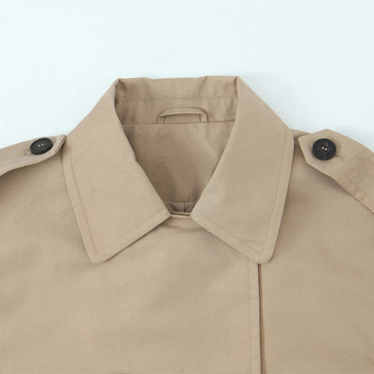 Willshela Women Fashion Khaki Double Breasted Short Trench Jacket Vintage Notched Neck Long Sleeve Female Chic Lady Coat Outfits