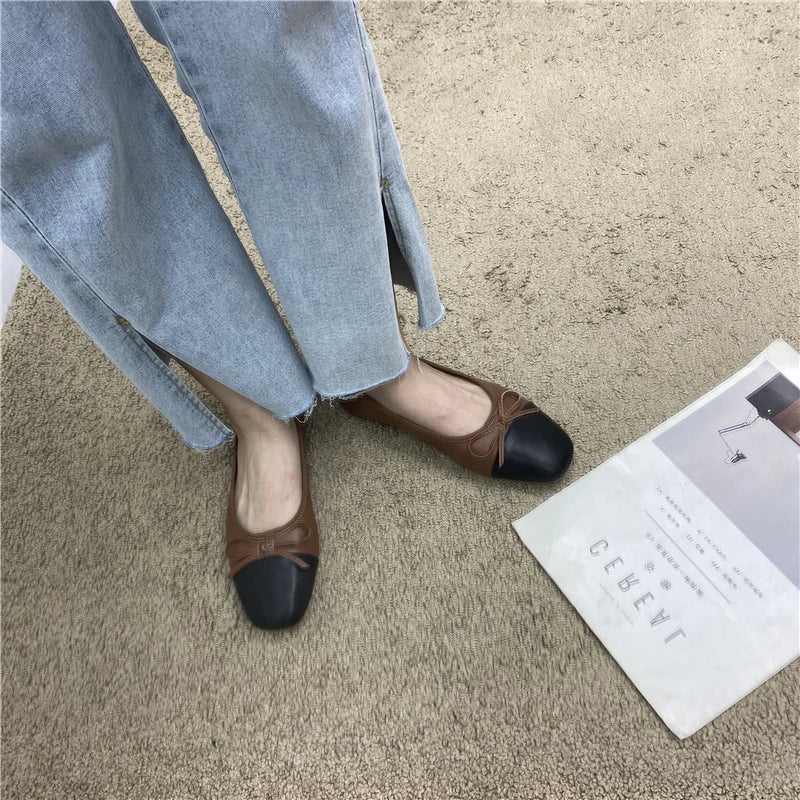 Large Size 44 45 46 47 48 Flat Shoes Women's Spring  Autumn Bow New Square Toe Shallow Ladies Shoes loafers women zapatos mujer
