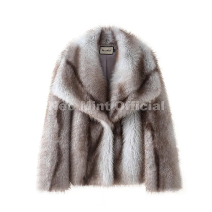 Neo Mint 2025 Winter Exclusive Striped Faux Fur Jacket Women Overcoat Brand Blogger Fashion Fluffy Fox Fur Collar Coat Outerwear