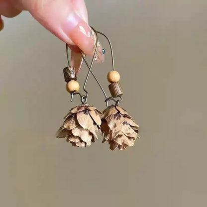 1Pair Vintage Wooden Plant Earring For Women Creative Natural Plant Dried Fruits Drop Earrings Ethnic Jewelry