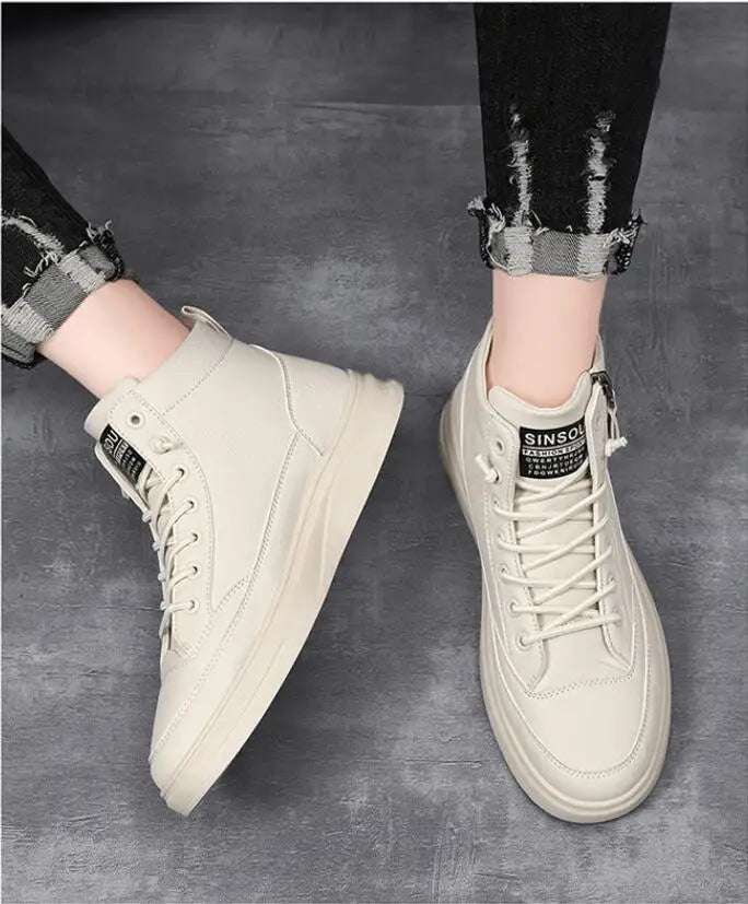 Men Boots Autumn High Top Leather Casual Shoes Fashion Cotton Shoes Flat Ankle Boots Business Outdoor Shoes Man Sneakers New