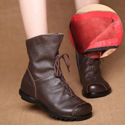 Genuine Leather Plush women's short Boots Retro Casual Autumn Winter Women Boots Waterproof warm Snow boots Plus Size 42