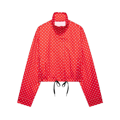 TARUXY Fashion Polka Dot Print Jacket Coat Women's Stand Collar Long Sleeved Workwear Coat Ins Hot Short Casual Female Jackets