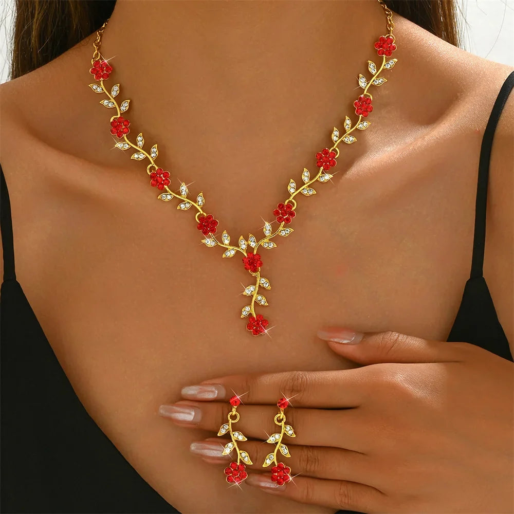 Sweet Jewelry Set Exquisite Rhinestone Pendant Banquet Party Women Fashion Romantic Crystal Necklace Earring Accessory Set