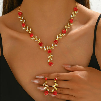 Sweet Jewelry Set Exquisite Rhinestone Pendant Banquet Party Women Fashion Romantic Crystal Necklace Earring Accessory Set