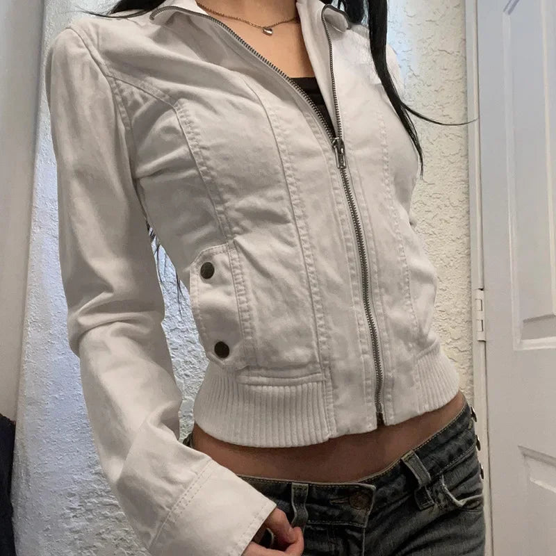 Women Jacket Pocketd Long Sleeve dCasual Zipper Coats Slim Fit Turn Down Collar Solid Outwear Elegant Lady Autumn 2024