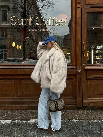 Neo Mint Ins Hot Fashion Girls Oversized Gradient Fur Coat Women 2024 Winter Thick Warm Outerwear Fluffy Faux Fox Fur Jacket