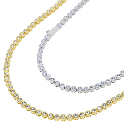 Geometric High Quality Fashion Women Jewelry Bezel Set Round Shaped Tennis Chain Bracelet Necklace Set