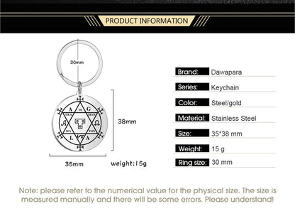 Dawapara Protection Secret Seal of Solomon Pendant Keychain Witchcraft Hexagram Wealth Fortune Amulet Stainless Steel Jewelry
