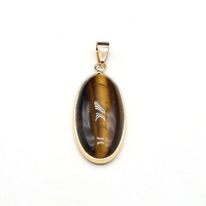 Natural Stone Pendants Grey Agate Unakite Tiger Eye Cabochon Beads Pendant for Jewelry Making DIY Charms Necklace Accessories