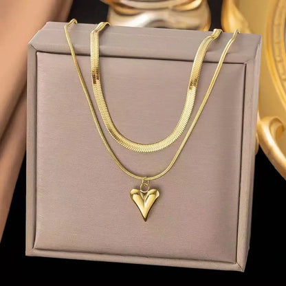 Stainless Steel Heart-shaped Pendant Necklace Metal Waterproof Jewelry For Women