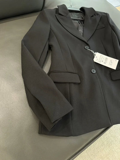 ZW Series Shoulder Padded Slim Fit Suit Jacket for Women ETJ 2025 New Collection with Waist Cinching Design  Casual Suit Jacket
