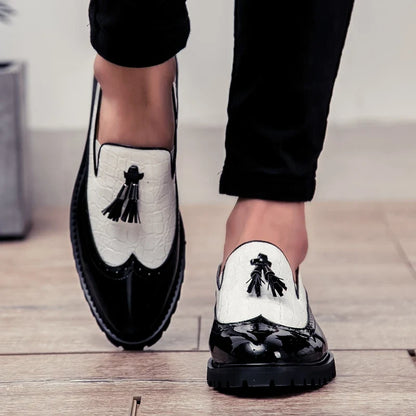Men Loafers PU Splicing Tassel Decoration Low Heel Comfortable Classic Daily Business Men Shoes