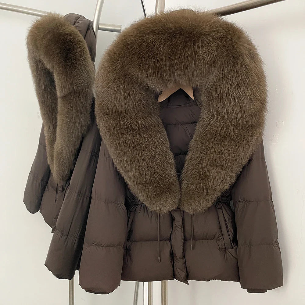 Reality Fur Jacket Real Fur Collar Duck Down Coat Female Winter Hooded Warm Fox Fur Coat Women Natural Raccoon Fur Puffer Jacket