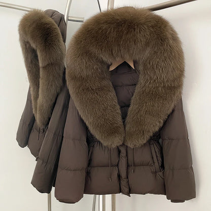 Reality Fur Jacket Real Fur Collar Duck Down Coat Female Winter Hooded Warm Fox Fur Coat Women Natural Raccoon Fur Puffer Jacket