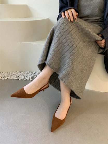Bailamos Women Sandals Pointed Toe Elegant Low-heel Shoes Summer Fashion Slingback Woman Mules Shoes Pumps Dress Shoes