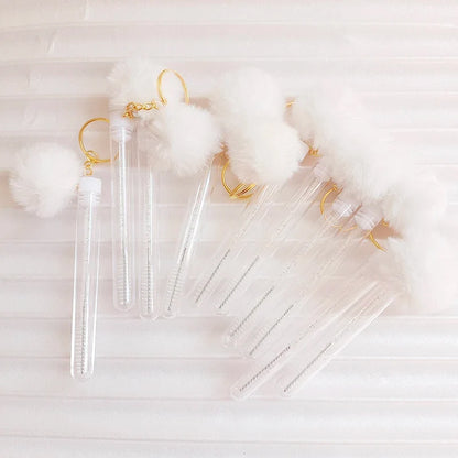 10pcs Eyelash Eyebrow Brush With Hairball Keychain Mascara Wand Reusable Lash Extension Clear Micro Comb Container Makeup Tool