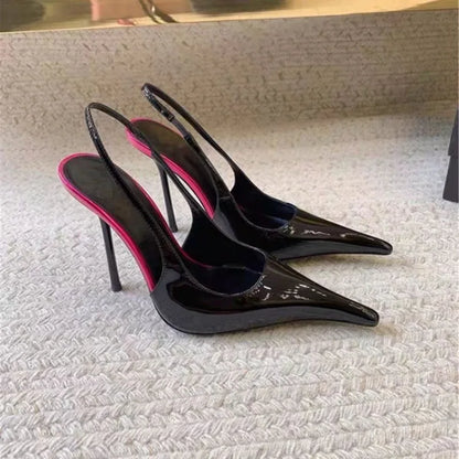 2026 Fashion Non-Slip Wear-Resistant High Heels Women's Pointed Toe Patent Leather Slip-On Sandals