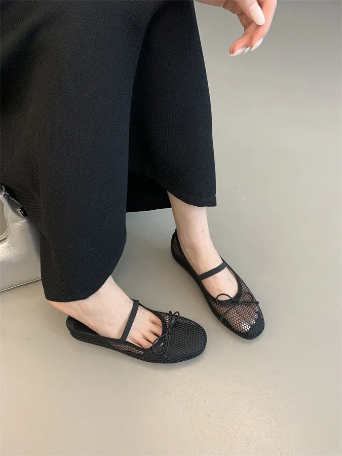 2025 New Luxury Spring/Summer Women Mesh Hollow Elastic Band Flat Bottom Non slip Casual Shoes Flat Bottom Shoes