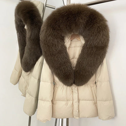 Reality Fur Jacket Real Fur Collar Duck Down Coat Female Winter Hooded Warm Fox Fur Coat Women Natural Raccoon Fur Puffer Jacket