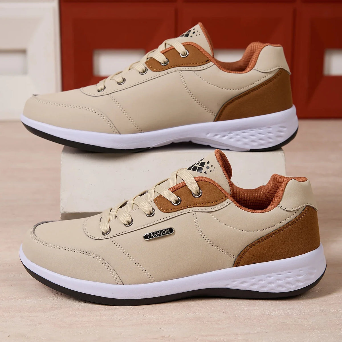 ZERJER New Arrival Men's Comfortable Casual Shoes, Fashion Leather Non-slip Sneakers, Breathable Lightweight Flat Shoes for Dail