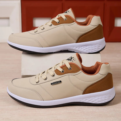 ZERJER New Arrival Men's Comfortable Casual Shoes, Fashion Leather Non-slip Sneakers, Breathable Lightweight Flat Shoes for Dail