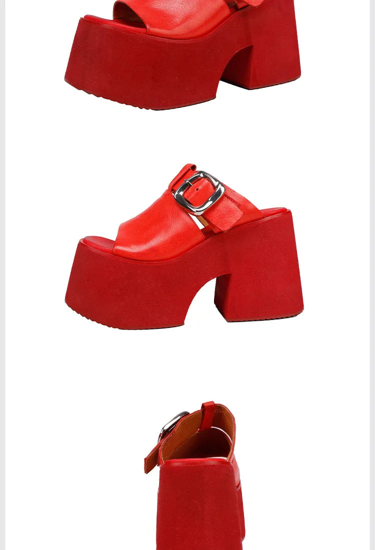 GKTINOO 2026 Summer New Genuine Leather Thick Soled Height Increasing Slippers Fashionable Women's Super High Heels Sandals