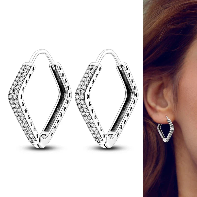 Genuine 925 Sterling Silver Love Feather Earrings Fit Original Charms Hoop For Women Girls Stud Earring Fine Jewelry Gifts
