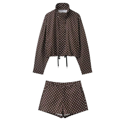 TARUXY Fashion Polka Dot Print Jacket Coat Women's Stand Collar Long Sleeved Workwear Coat Ins Hot Short Casual Female Jackets