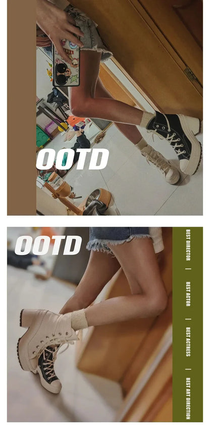 Women Platform Sneakers Canvas Shoes Personalized Luxry Heels Skateboard Lace Up Casual Fashion Outdoor Sneakers