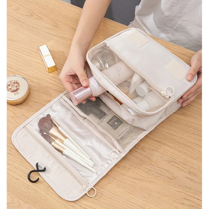 Travel Hanging Makeup Bag Large Capacity Portable Hand-held Storage Wash Bag with Simple Hook for Cosmetic Organization