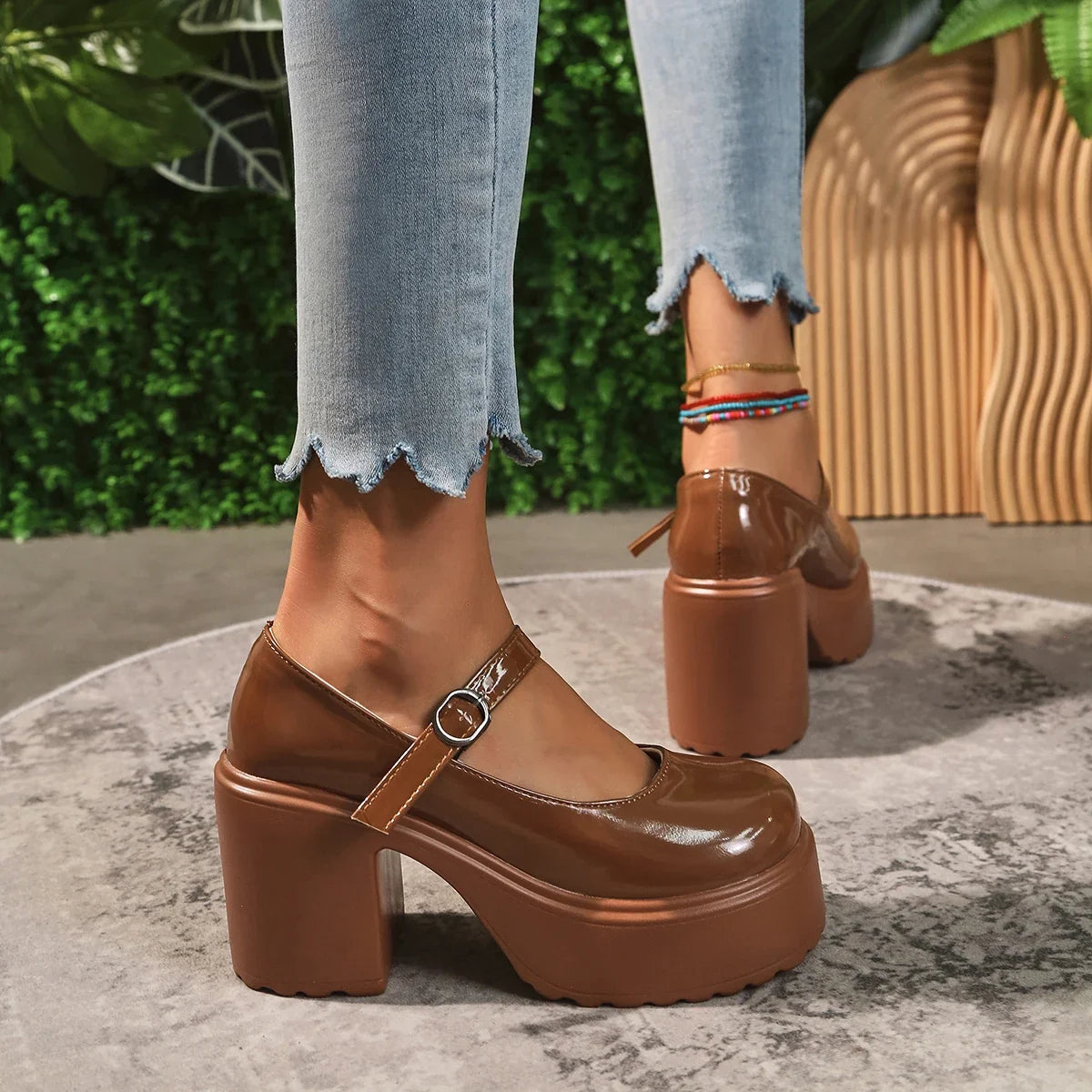 Black Super High Heels Mary Jane Shoes Women 2026 Goth Chunky Platform Pumps Woman Plus Size Ankle Buckle Party Lolita Shoes 42