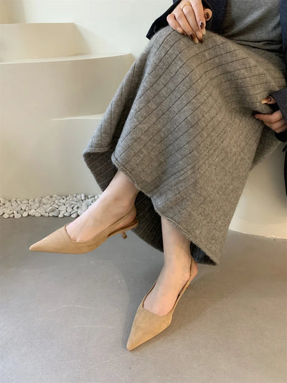 Bailamos Women Sandals Pointed Toe Elegant Low-heel Shoes Summer Fashion Slingback Woman Mules Shoes Pumps Dress Shoes