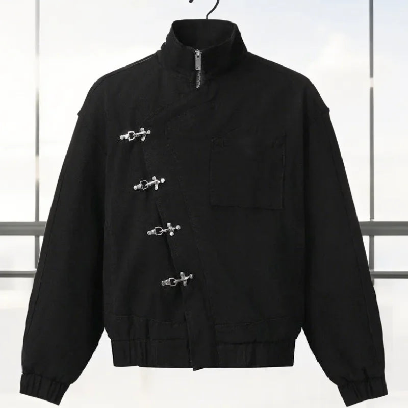 2026 Single Breasted Buckle Zipper Design Versatile Jacket Lady Trendy Elegant Tops Spring Loose Casual Stand Collar Street Coat