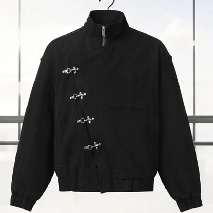 2026 Single Breasted Buckle Zipper Design Versatile Jacket Lady Trendy Elegant Tops Spring Loose Casual Stand Collar Street Coat