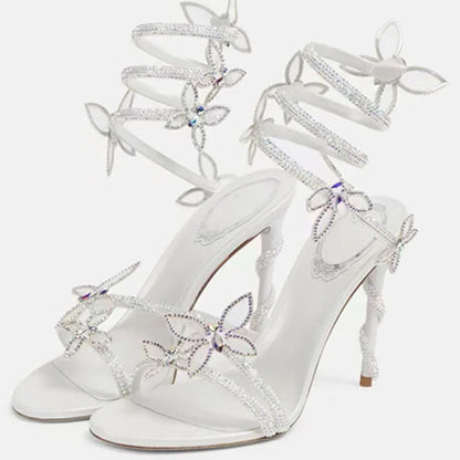Aneikeh Sexy CRYSTAL Flower Narrow Band Ankle Strap Sandals Woman Thin High Heels Street Style  Pole Dancing Ladies Shoes