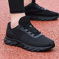 Men's Casual Sports Shoes Men's Black Mesh Breathable Running Shoes Soft Bottom Light Flat Bottom Work Shoes
