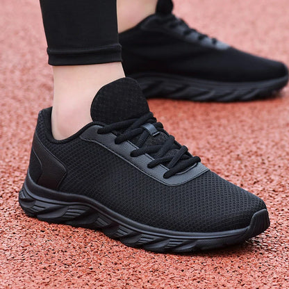 Men's Casual Sports Shoes Men's Black Mesh Breathable Running Shoes Soft Bottom Light Flat Bottom Work Shoes
