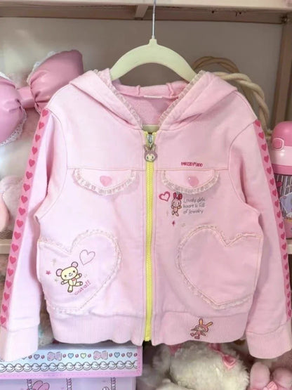 Japanese Cute Coat Embroidery Rabbit Ear Hooded Subculture Kawaii Y2k Tops Casual Fashion Sweet Coats Ropa Mujer Women Clothing
