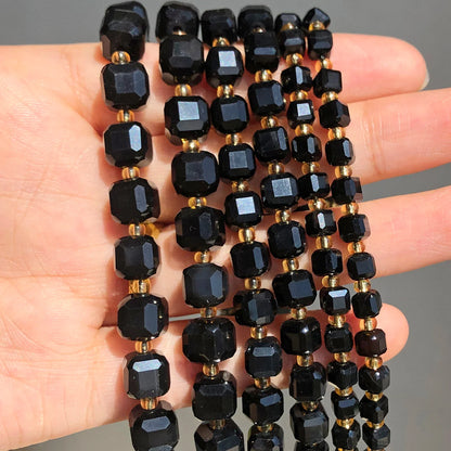 Natural Stone Faceted Square Black Agate Cube Spacer Beads For Jewelry Making Diy Bracelet Necklace Beading Accessories