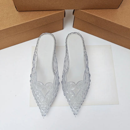 Original Brand Style Women Pointed-toe Crystal High Heel Slippers  Girl Retro Elegance Slippe Ladies Fashion witch Summer Slides