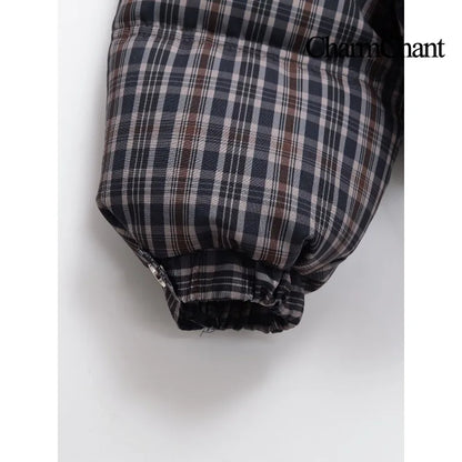 CharmChant Stand-Collar Plaid Puffer Jacket for Women Winter 2025 Padding Coat Female New in Coats Warm  Check Outerwears Parkas