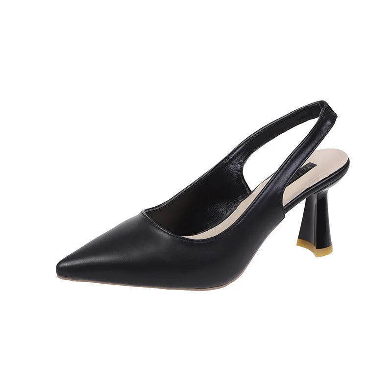 Summer Fashion New Breathable Pointed Toe Stiletto Heel PU Comfortable and Elegant Women's Shoes Shallow Mouth Sexy Sandals