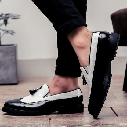 Men Loafers PU Splicing Tassel Decoration Low Heel Comfortable Classic Daily Business Men Shoes