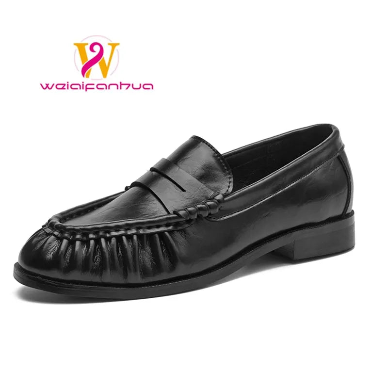 Lady Loafers 2026 Model Handcrafted Retro Pleated Single Shoes for Women, Women's Low-Heeled Leather Suede Shoes