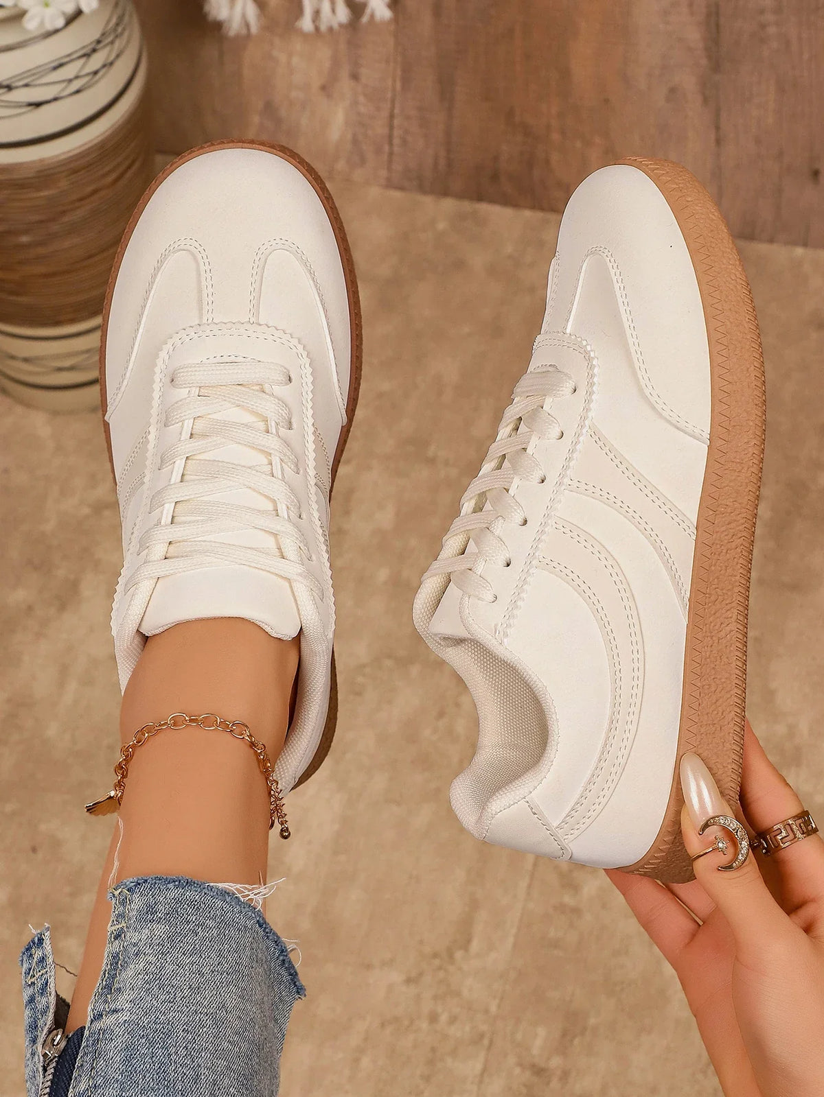 Retro Brown Platform Sneakers Women 2026 Flat Trend German Training Shoes Woman Plus Size 43 Non-slip Thick Sole Vulcanize Shoes
