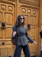 Chic Plaid Women Blazer Jackets Casual Split Loose Stand Collar Full Sleeve Short Jacket 2026 Lady Fashion Daily Commute Outwear