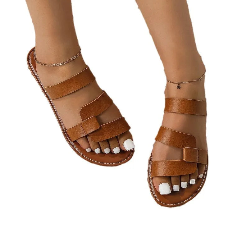 Women's Solid Color Slides, Lightweight Flat Slip On Walking Slides, Comfort Beach Slides