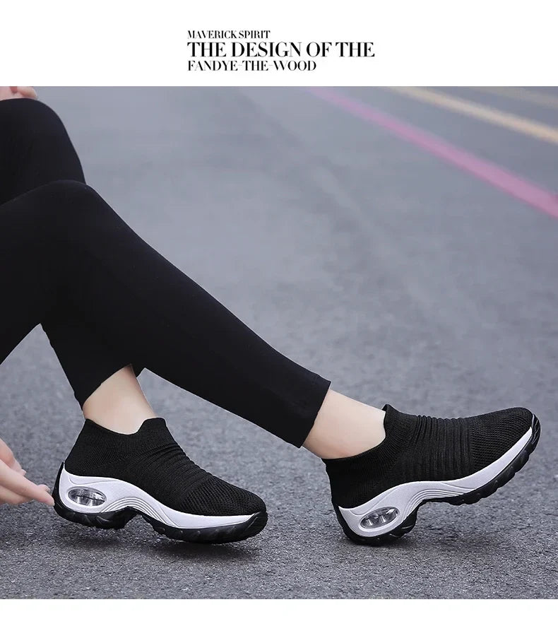Women Sneakers Summer Fashion Black Sports Casual Shoes Breathable Mesh Lightweight Air Cushion Non-Slip Running Shoe Zapatillas