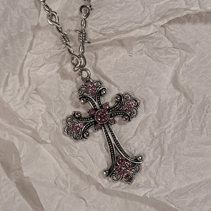 Y2K Sweet Cool Girl Personalized Creative Cross Love Pendant Necklace, Suitable for Daily Wearing